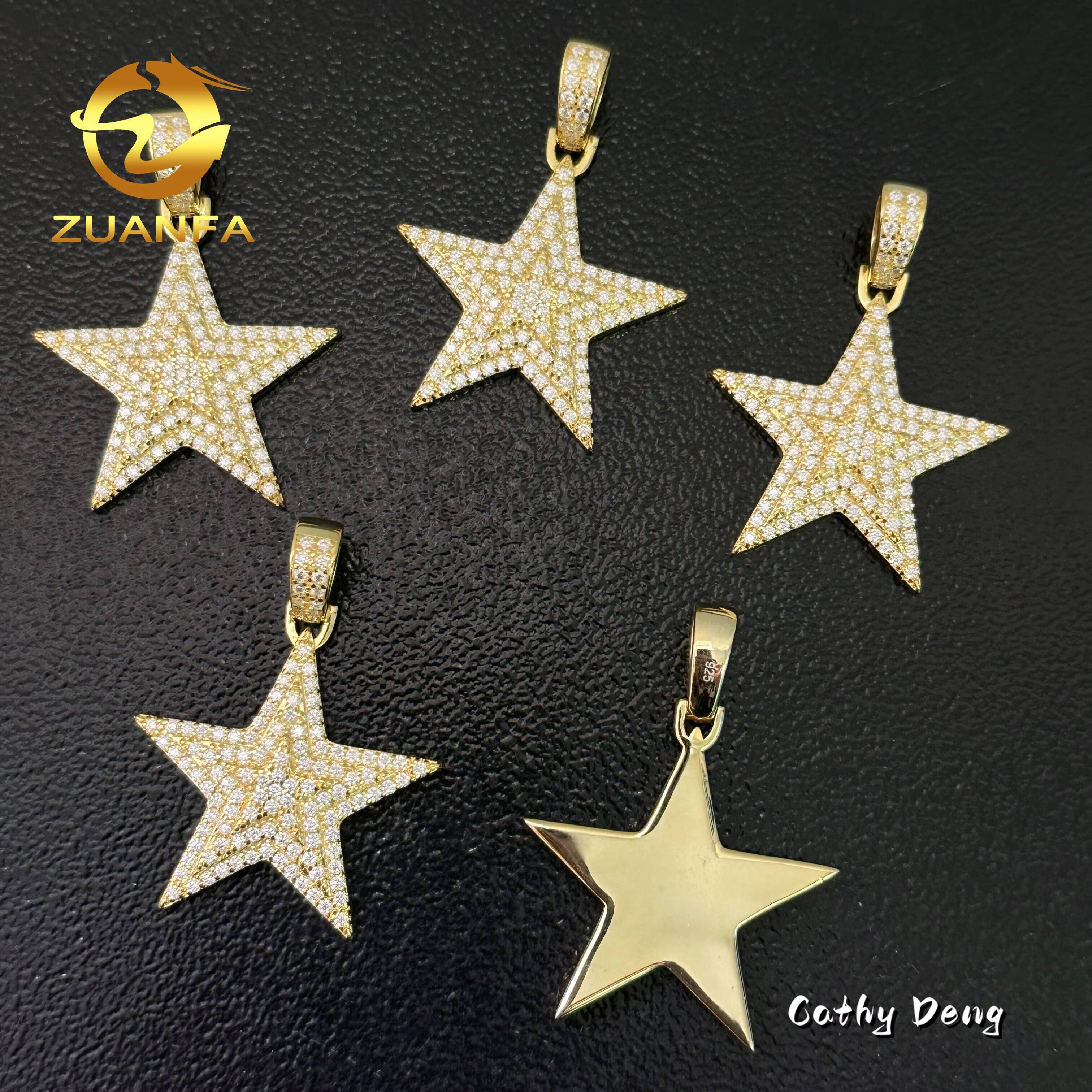 48h Shipping 18K Gold Plated Five Point Star Hip Hop Pendant 925 Silver Moissanite Pendant Iced Out Lab Diamond Pendant