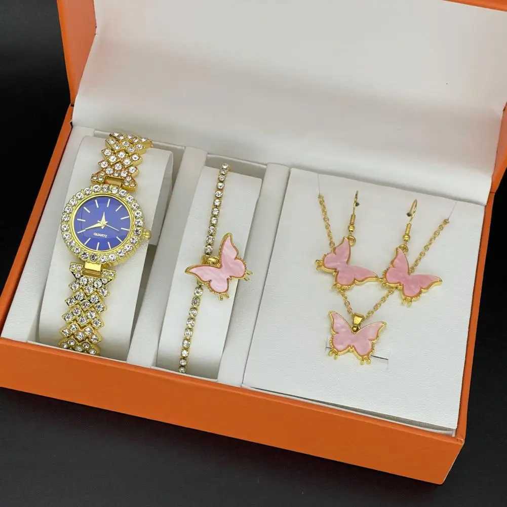 1 Set Women Jewelry Set with Gift Box Complete Collection of Quartz Watch Necklace Bracelet Ring Earring Set Golden Jewelry Gift Y251212