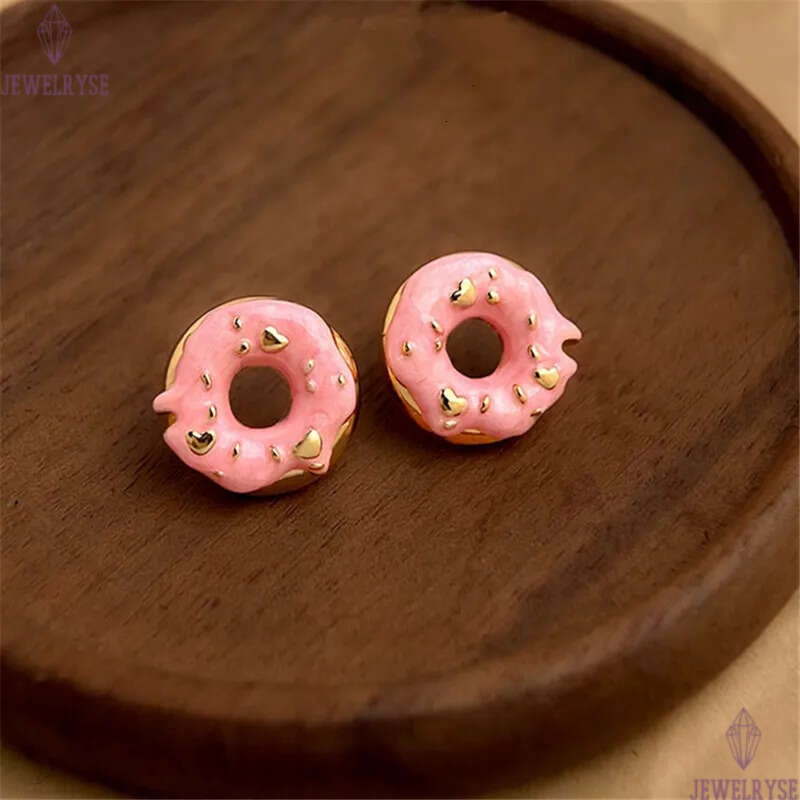 cute new 18k gold designer doughnut stud earring for woman home school luxury earrings womens ear clip jewelry S925 silver needle girls friend birthda