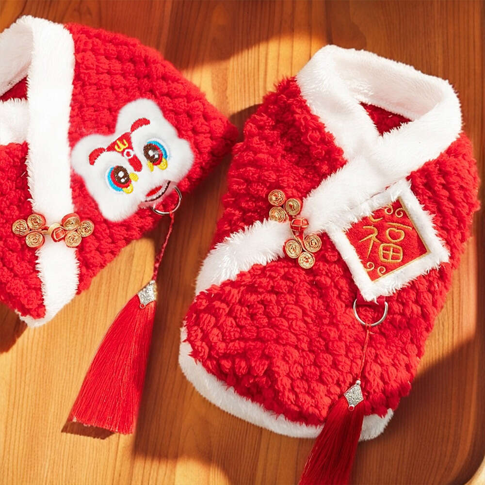 New Year Chinese Style Embroidered Fleece Warm Pet Clothes Teddy Plush Dog Tang Suit Cat Supplies Apparel