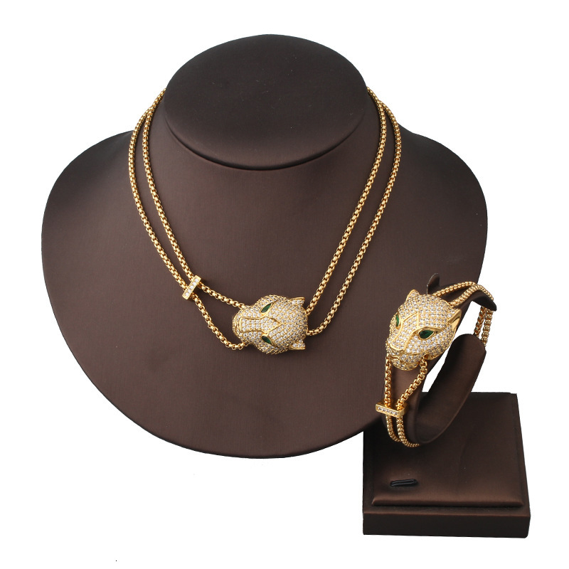 Style Leopard Full Diamond Personality Necklace Adjustable Chain Unisex Accessories Casual Sweater Chain