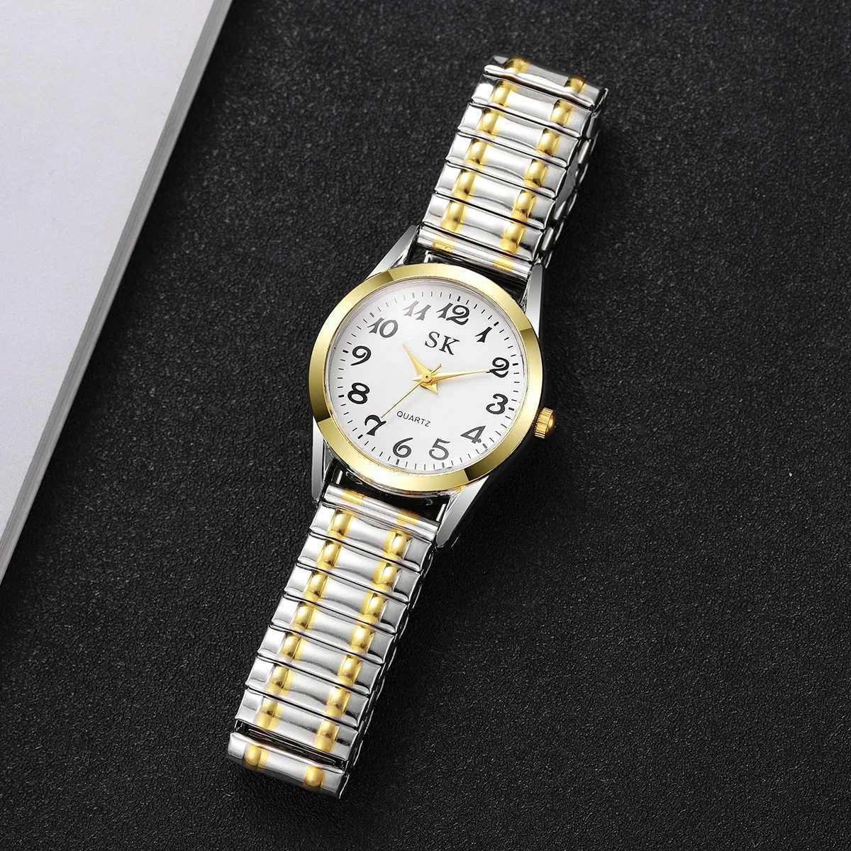 5PCS Fashion Elastic Strap Women Quartz Watch Simple Arabic Dial Ladies Wristwatch Heart Jewelry Set Reloj Mujer Without Box Y251212