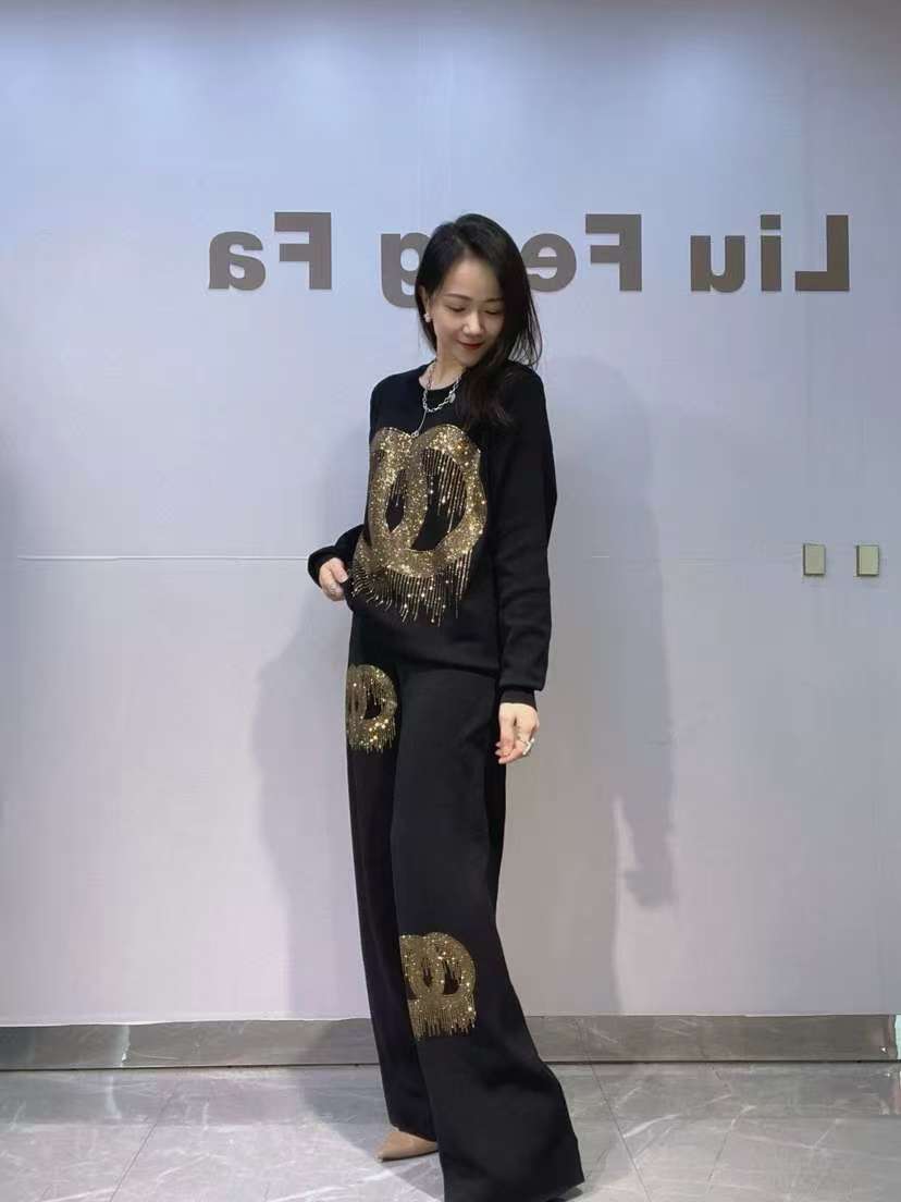 Casual Sequins Pullover Long Sleeve Sweatershirt Oversized 2 Piece Sets Women 2025 Spring Autumn Loose Pant Sets