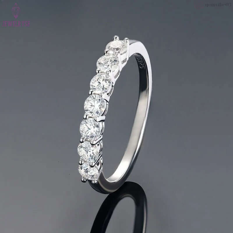Anniversary Gifts 925 Sterling Silver White Gold Half Eternity Band Ring 7pcs 3mm VVS1 Moissanite Diamond Finger Rings Women