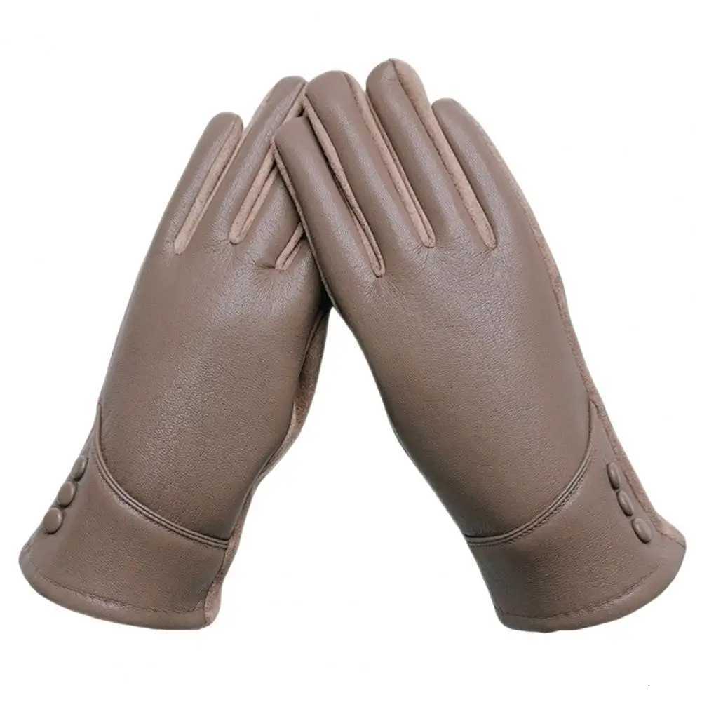 Plush-lined Gloves Plush-lined Winter Cycling Gloves with Touch Screen Windproof Faux Leather Anti-slip Design for Outdoor Y251211