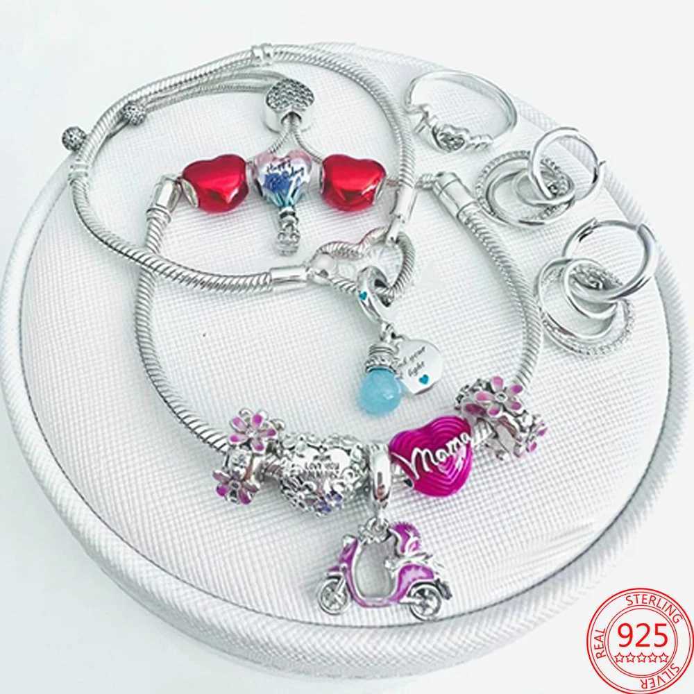 Nostalgic 925 Sier Dumbbells MotorcyclesNatural Pearl ShellssFrosted Mura Charm Fit DIY Bracelet Jewelry Y251212