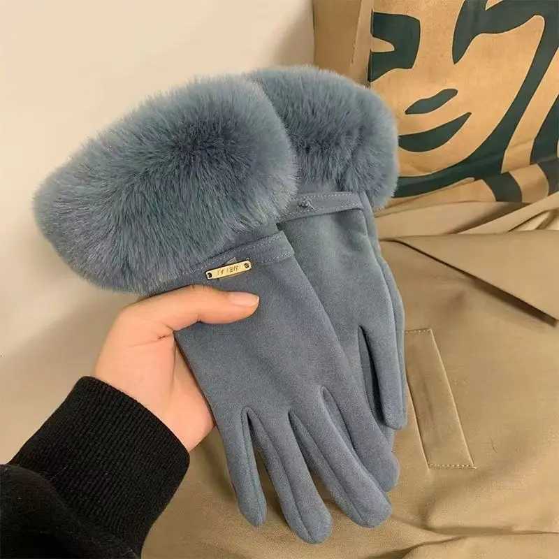 Women Winter Keep Warm Plush Wrist Fingertips Clamshell Touch Screen Gloves Fashion Elegant Retro Luxury Drive Cycling Thicken Y251211