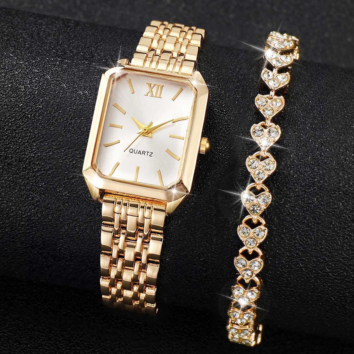 2/3/4/5PCS Fashion Rectangle Roma Dial Ladies Wristwatch Women Quartz Watches Jewelry Set Reloj MujerWithout Box Y251212