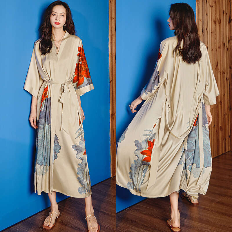 Pajamas for Women Designer Luxury 2026 Satin Chiffon Nightgown for Women, Summer Plus Size Ice Silk Robe, Bathrobe, Loungewear Casual and Comfortable