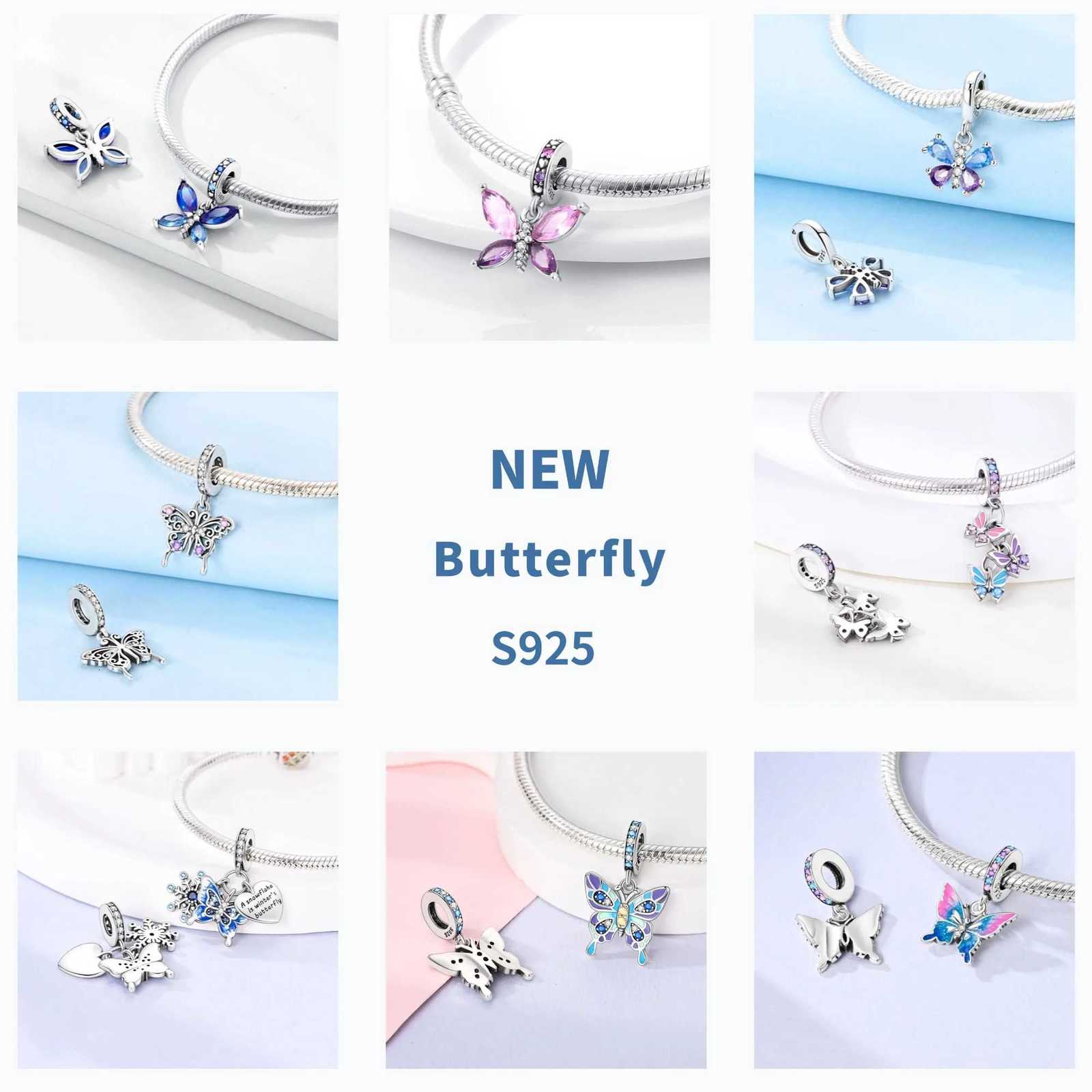 Dangle Charm 925 Sier e Zircon Fly Butterflies Charms Fit Bracelet DIY Jewelry For Wen Gift Y251212