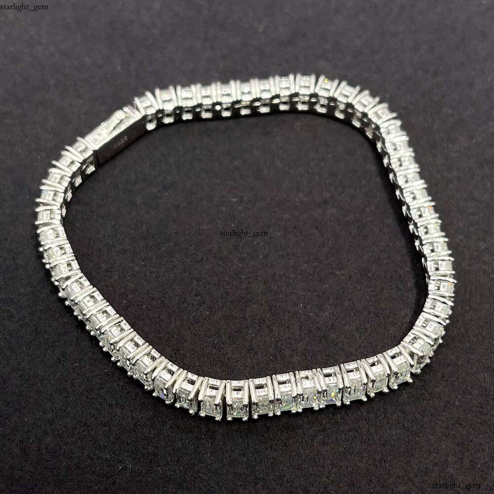 New Arrivals Pass VVS Moissanite Test 5mm*3mm 26ct Baguette Moissanite Emerald Cut Tennis 925 Sterling SilverJewelry Bracelet