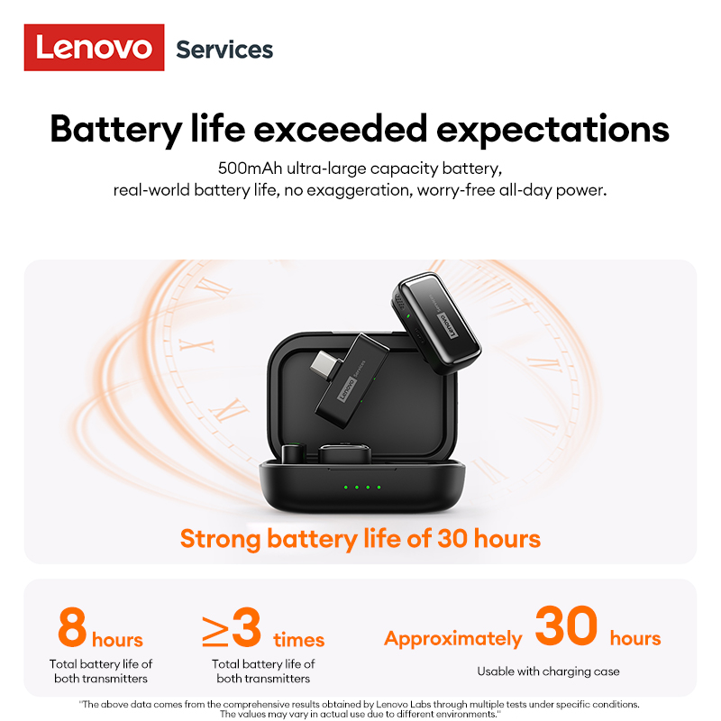 Lenovo Wireless Lapel Microphone Recording MK103 Mic for Mobile Live Streaming Streaming Audio Equipment for Broadcasters Portable Mini Mic with Noise