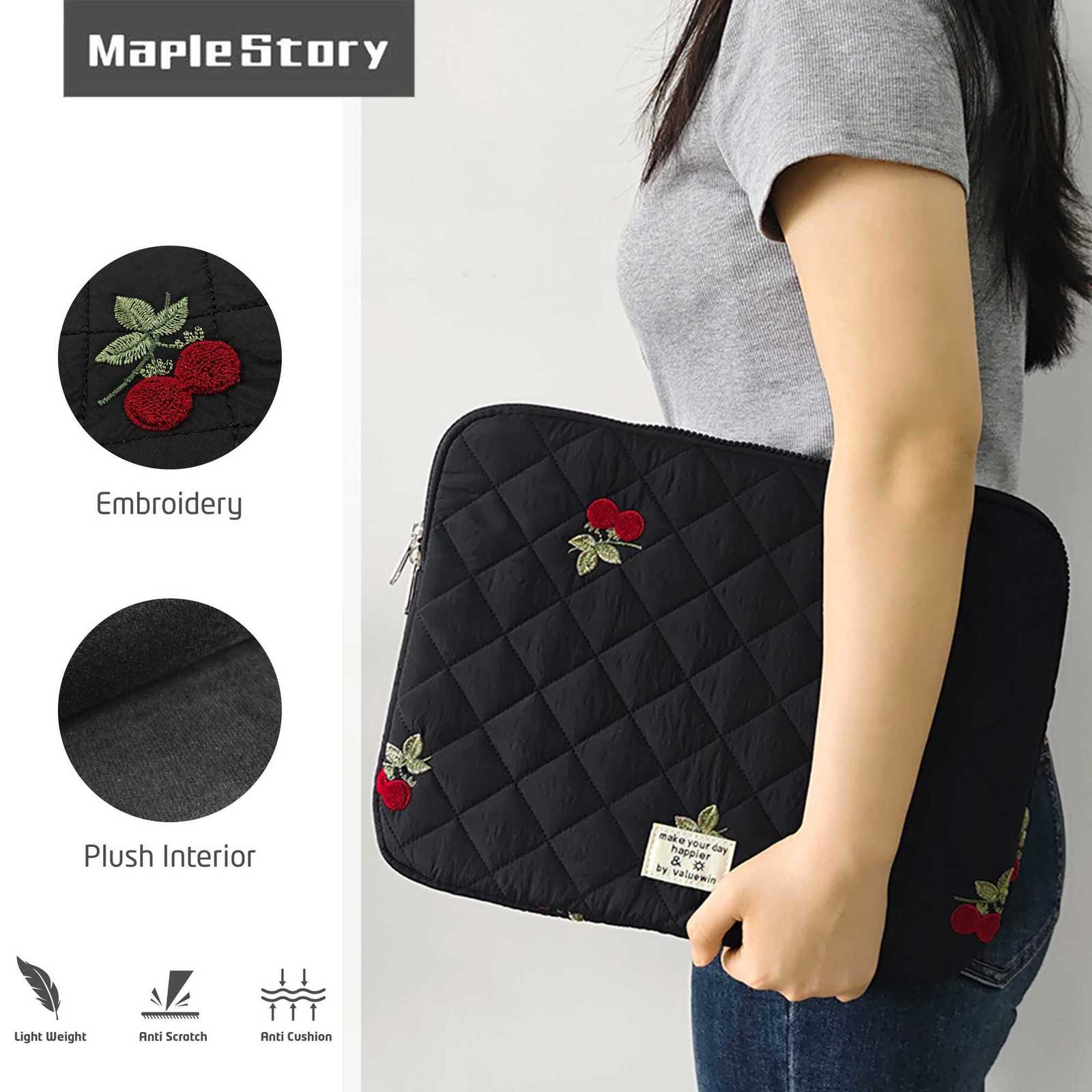 Cherry Embroidery Laptop Sleeve Bag 14 156 16inch For Macbook Pro Air Lenovo Dell Huawei Shockproof Laptop Case 11 iPad CaseT251212