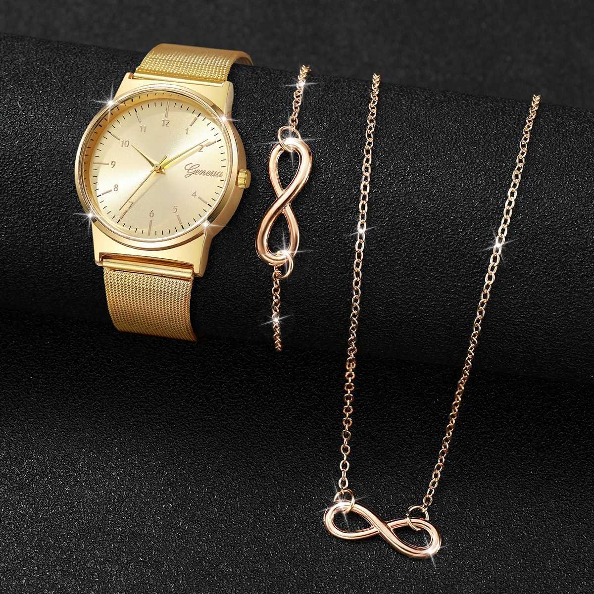 3PCS/Set Fashion Dial Women Watches Simple Ladies Quartz Wristwatch Jewelry Set Reloj MujerWithout Box Y251212