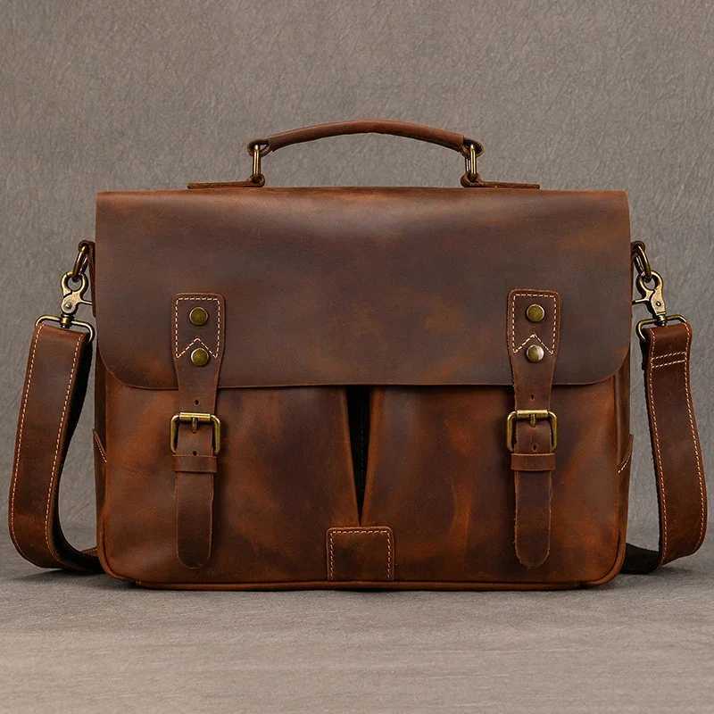 Newsbirds Cowhide Mens Briefcase Genuine Leather A4 File Document Handbag Male Laptop Shoulder Bag Business Computer BagT251212