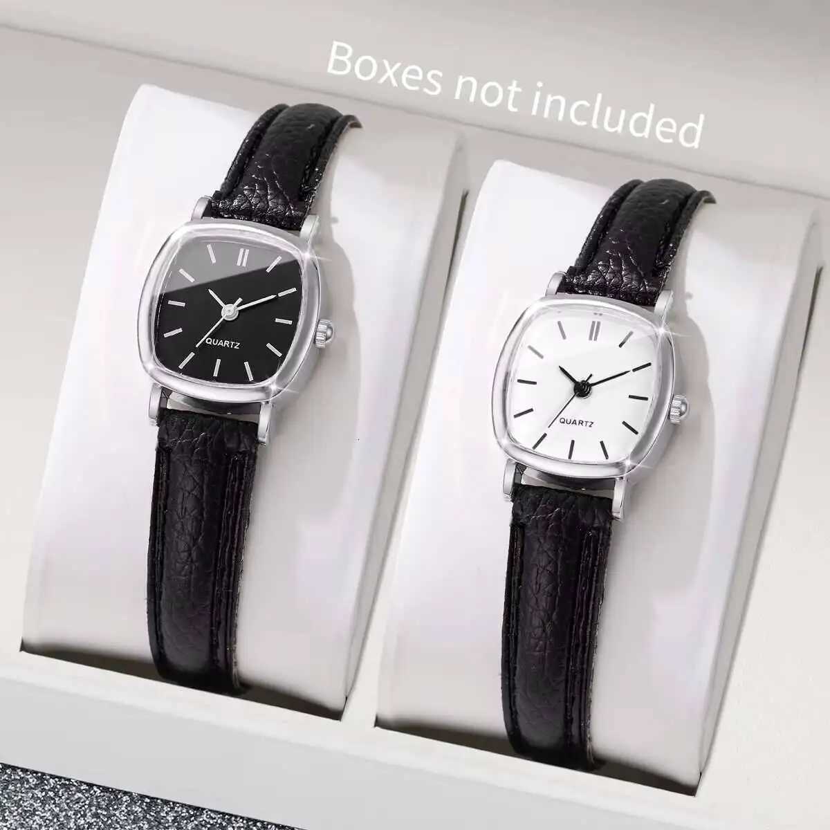 2PCS Fashion Square Women Watches Set Simple Small Dial Leather Strap Quartz Watch for Ladies Clock Reloj Mujer Without Box Y251212