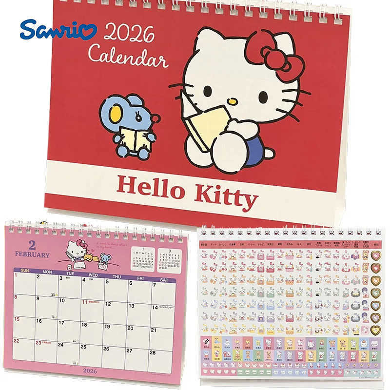 Sanrio 2026 Hello Kitty Coil Desk Calendar Cartoon Cute Tabletop Flip Schedule Monthly Calendar with Memo Notes for Home Office School H251212