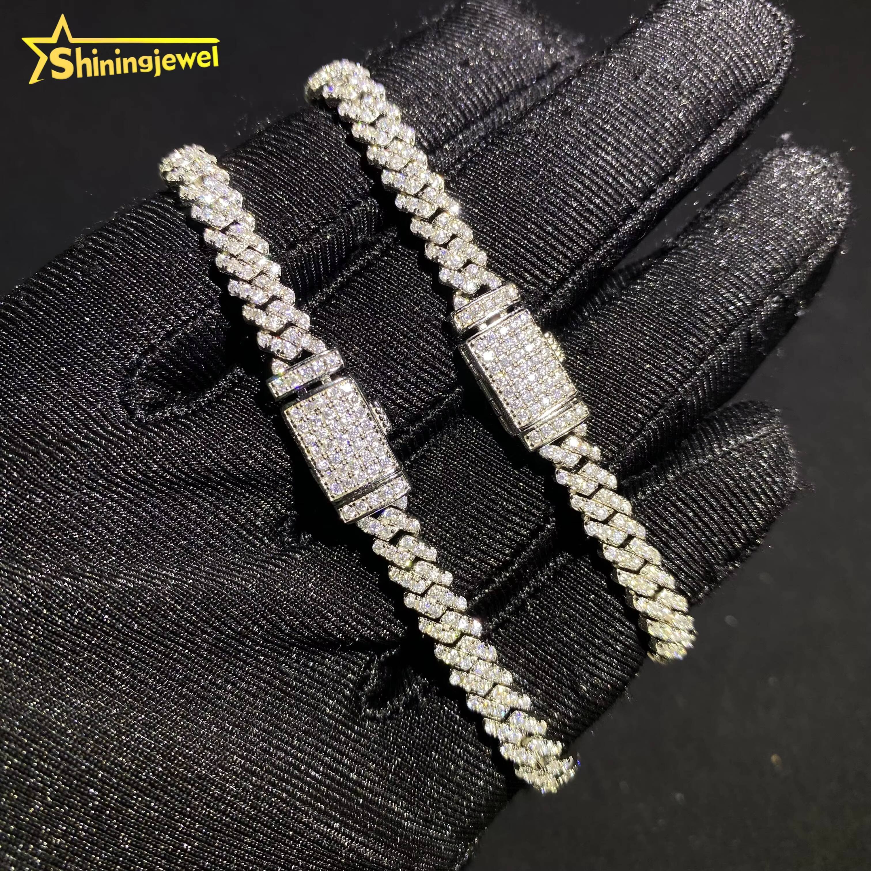 5mm Iced Out Fine Hip Hop Jewelry Necklace Solid 925 Silver VVS D Moissanite Cuban Link Chain Bracelet Pass Diamond Tester
