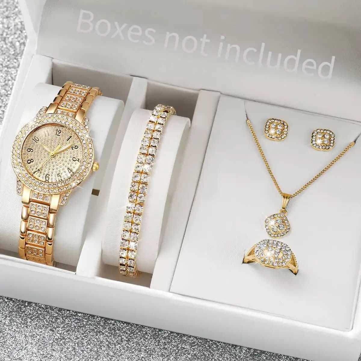 6PCS/Set Luxury Full Diamond Women Watches Fashion Ladies Quartz Wristwatch Jewelry Set Reloj MujerWithout Box Y251212