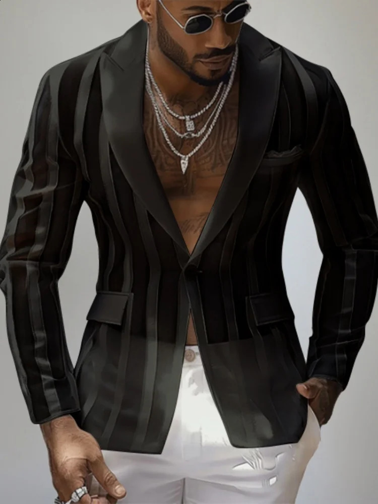 Handsome Mens Tops See-through Striped Suit Coats Fashionable Male Selling Long Sleeve Blazer Black White Red 251211