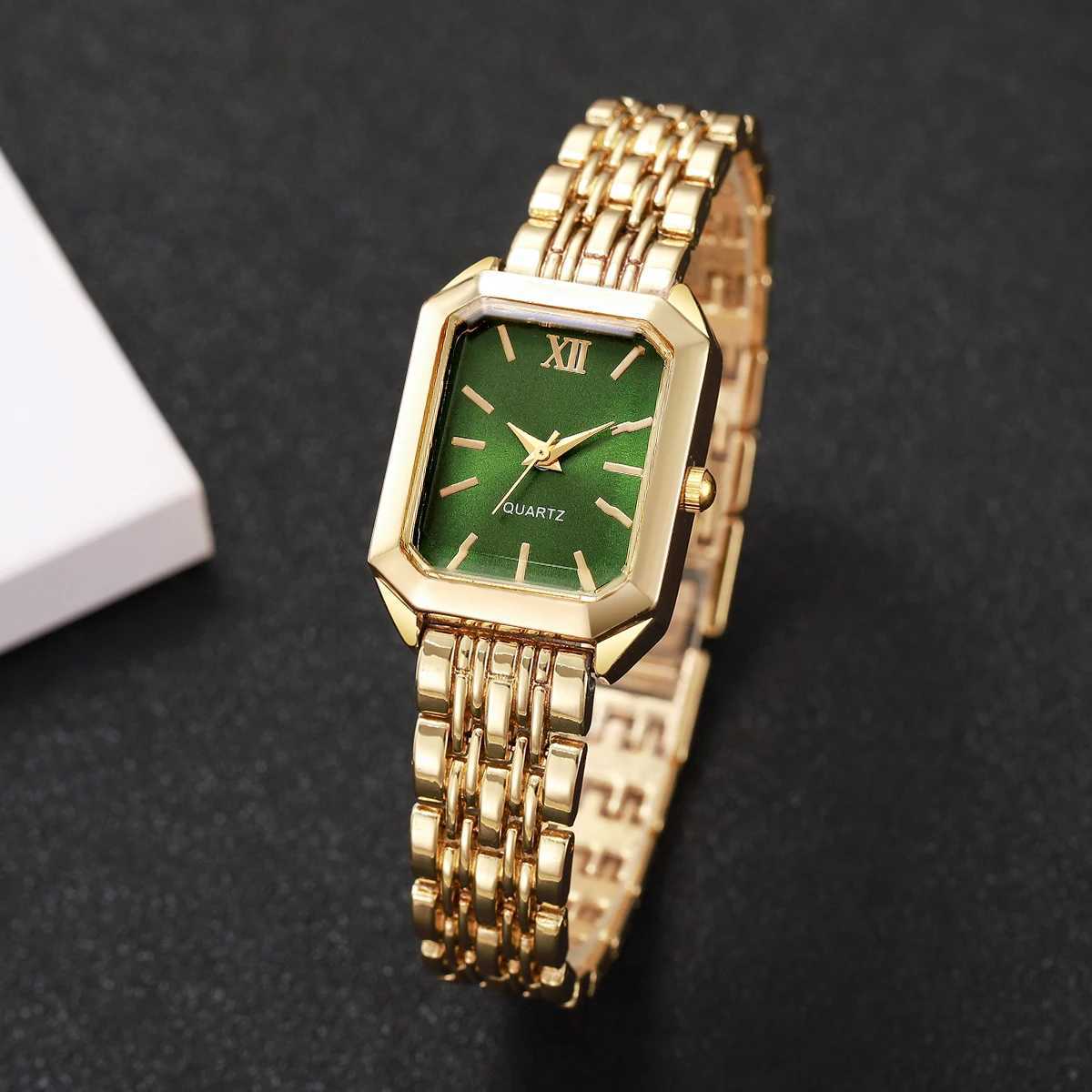 2PCS/Set Fashion Square Roma Dial Women Wristwatches Ladies Alloy Strap Watch Rhinestone Bracelet Set Without Box Y251212