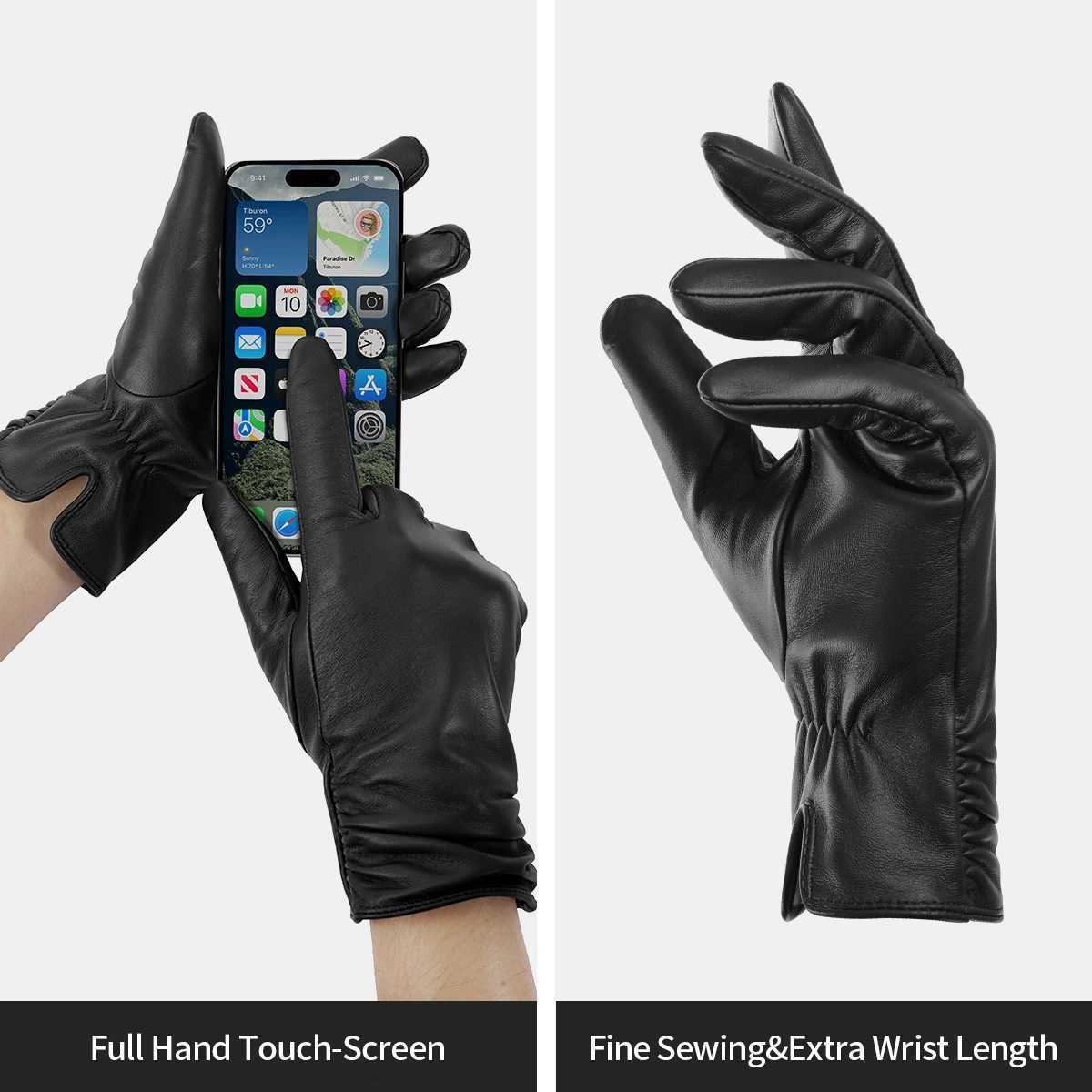 1Pair Genuine Leather Womens Winter Gloves Touchscreen Compatibility Warmth Full-Finger with Plush Lined Perfect for Gifts Y251211
