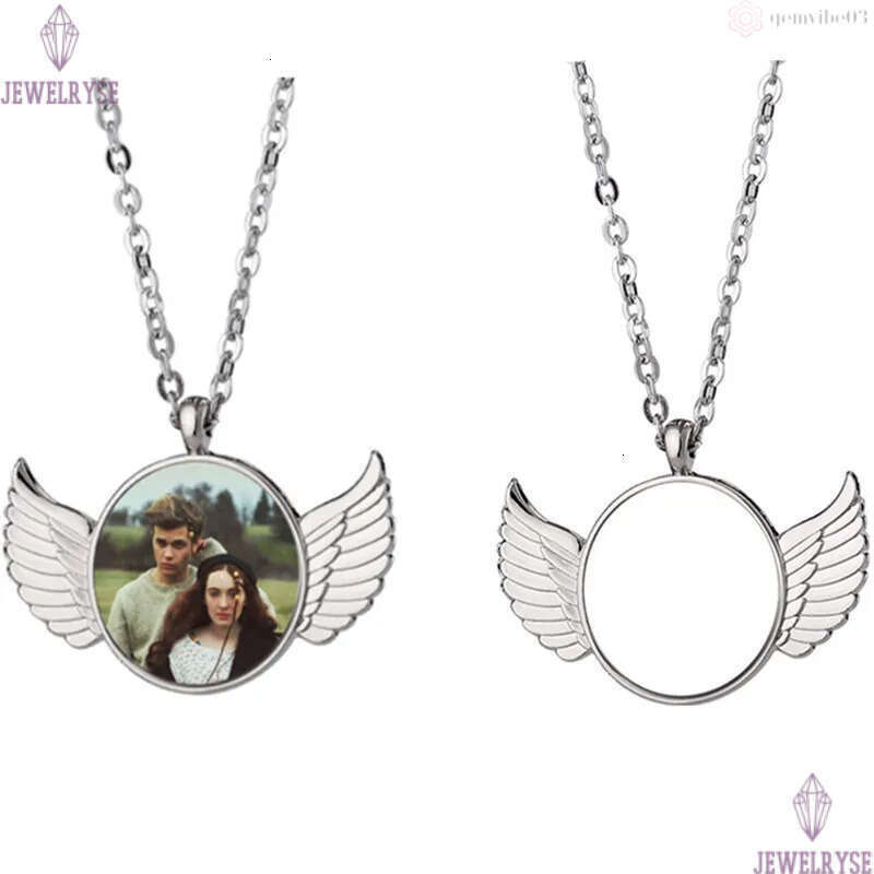 trendy DIY thermal transter sublimation blank woman angel wing round silver mens necklace designer jewelry Pendant Necklaces for man Anniversary Gift