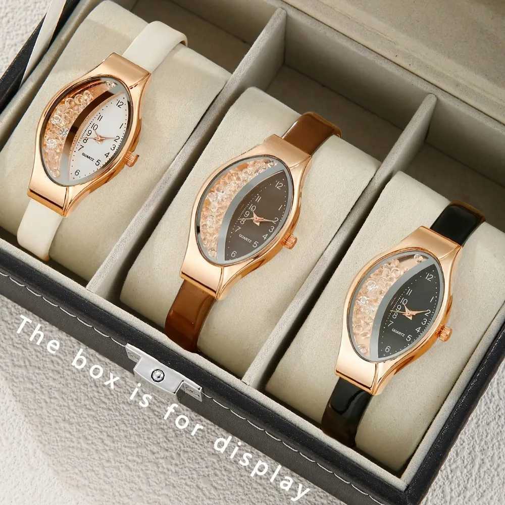 1/3pcs Elegant Women Quartz Watches Fashion Rhinestone Leather Band Ladies Wristwatch Reloj Mujer Girls Clock GiftWithout Box Y251212