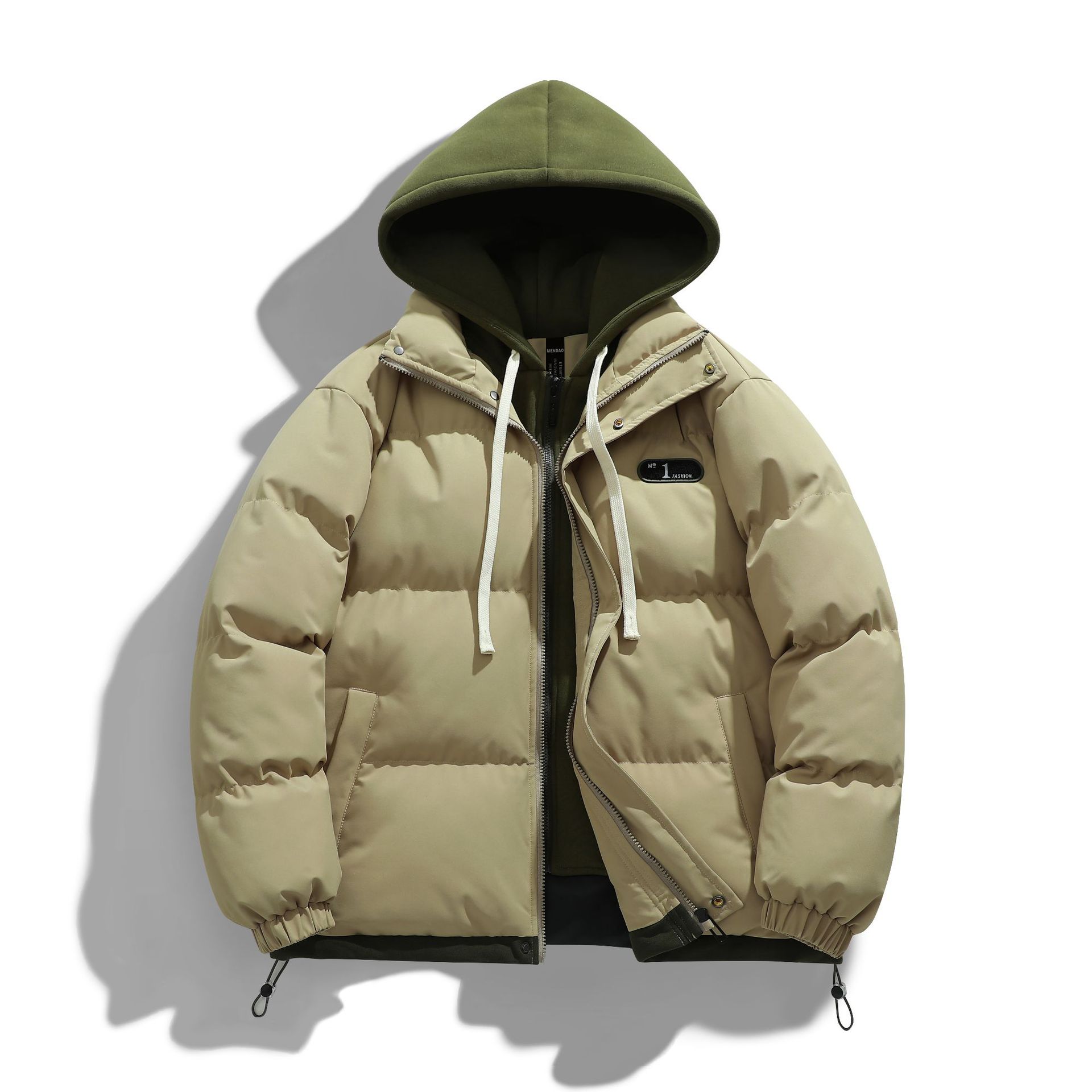 Men's Hooded Cotton Padded Coat: Trendy, High-End, Warm Winter Outerwear, Teenager Fake Two-Piece Down Cotton Jacket