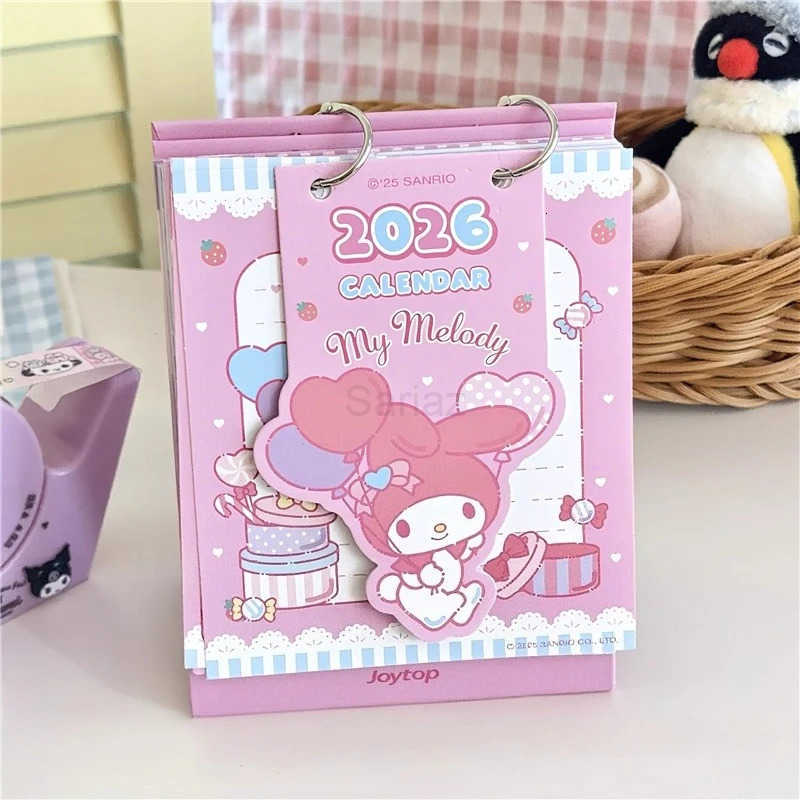 Sanrio 2026 Sanria Mini Desk Calendar Anime Kuromi Melody Portable Calendar Desktop Ornaments Cinnamoroll Check-In Plan Office Supplies H251212