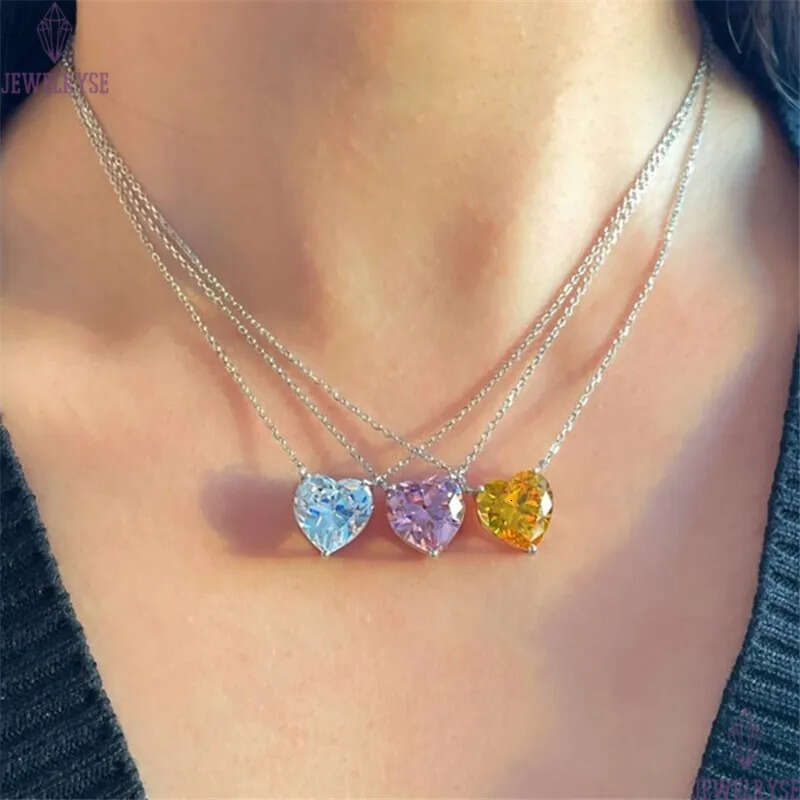 luxury heart necklace desinger for woman 925 sterling silver jewelry white pink diamond pendant cubic zirconia choker 18k gold chain necklaces girlfri