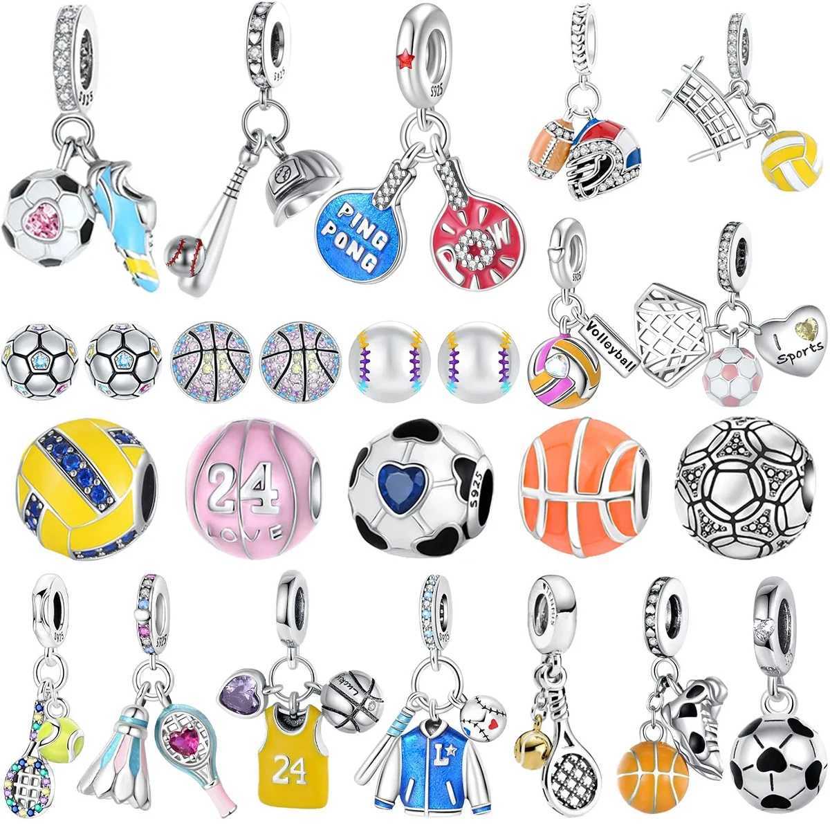 Basketball Soccer Pendant 925 Sterling Sier Ball Badminton Charms Golf Earrings Bead Fit Sports Bracelet Necklace Jewelry Gift Y251212