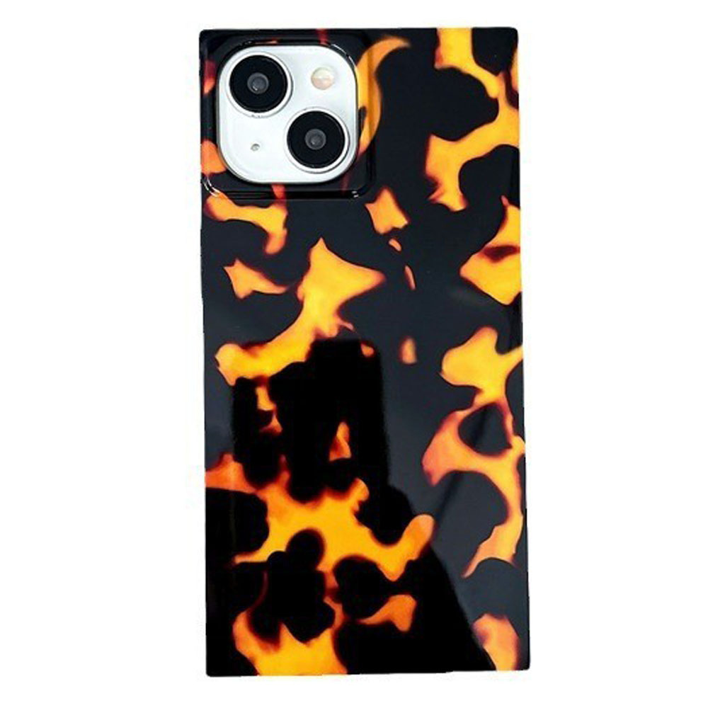 European and American Style Personality Lava Flame Pattern Compatible with iPhone 17 Apple 16 Pro Max Phone Case Tortoiseshell Square 15 Soft