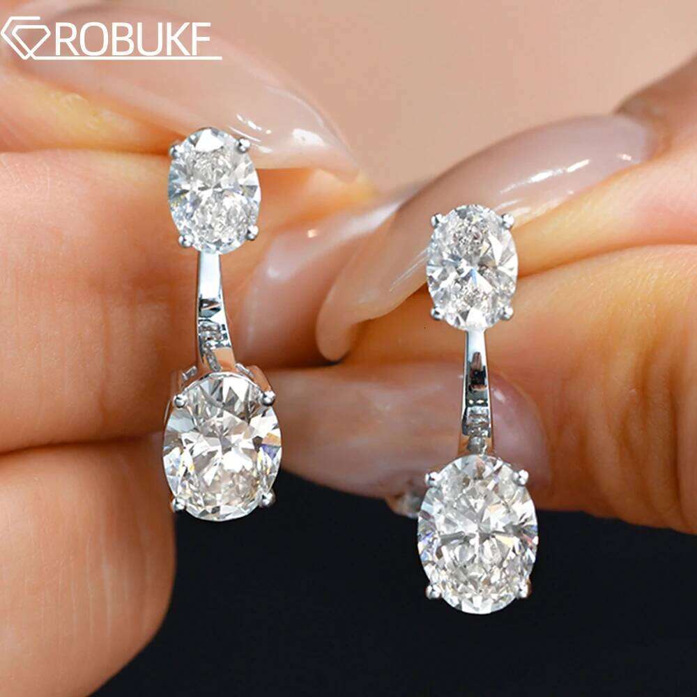 6cttw Oval Cut Moissanite Ear Jacket Earring for Women 2 Stone Detachable Drop Stud Earrings 925 Sterling Silver Jewely With GRA C251212