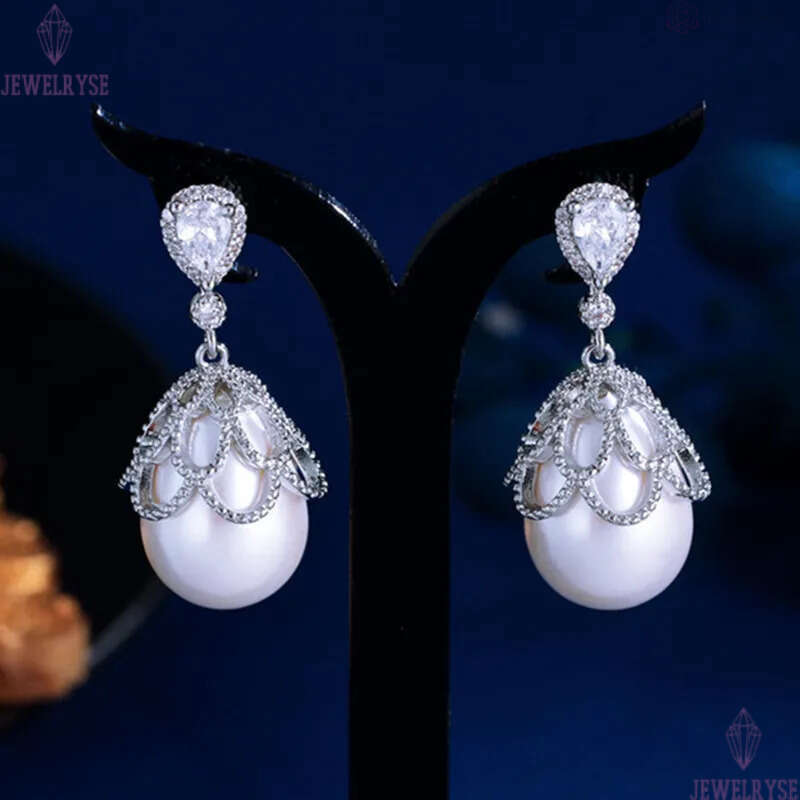 luxury wedding silver pearl earring designer for woman engagemen banque pary AAA zirconia womens charm diamond 18k gold earrings jewelry wed dangle wo