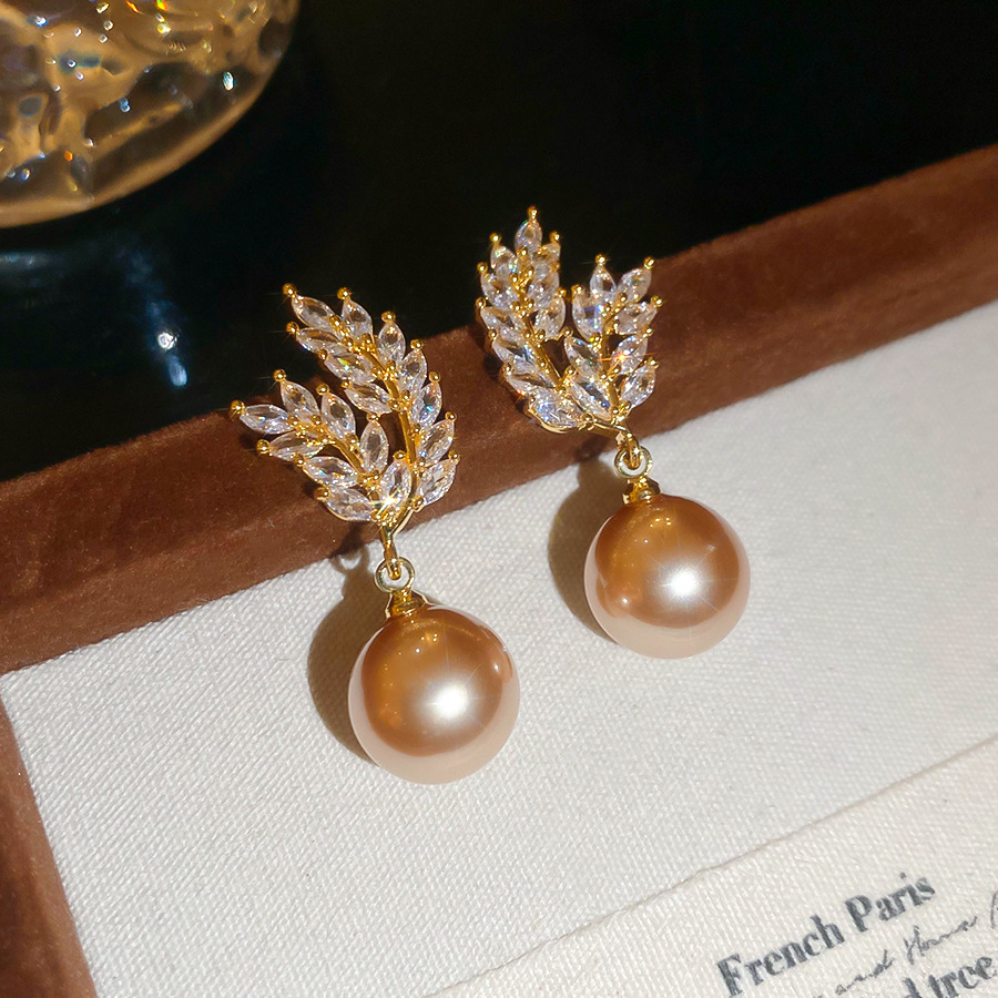 Real Gold Plated Silver Needle Wheat Ear Pearl French Elegant High-end Sense Light Luxury Niche Earrings for Women - view 5