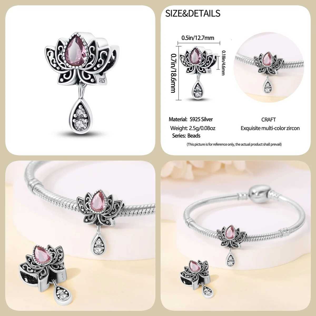 New 925 Sterling Sier Rantic Classical SeriesGuardian Lotus Charm Fit Bracelet DIY Bead Wen Jewelry Gift Y251212