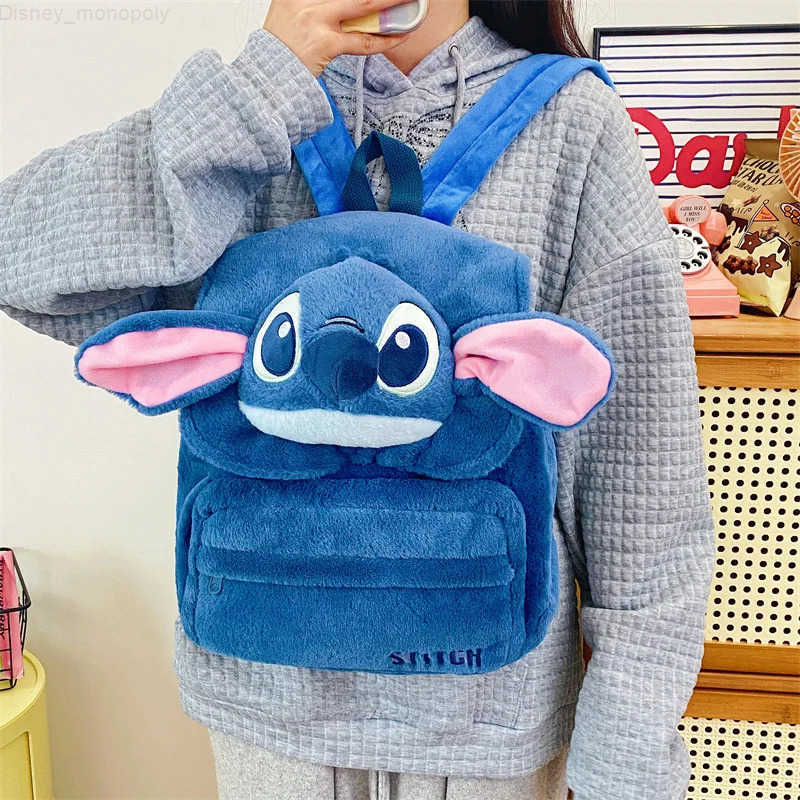 Disney New Plush Backpack Ins Japanese Blue Stitch Funny Cartoon Large-Capacity Student Backpack Kindergarten Bag Child Gift H251212