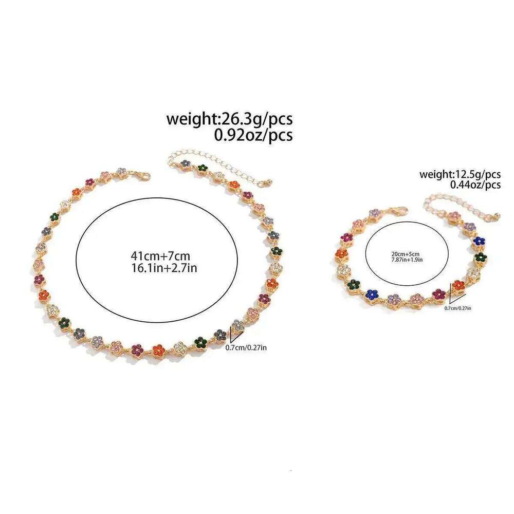 Necklace Designer Luxury bracelet four leaf clover Trendy Exquisite Colorful Flower Chain Bangle Men Creative Bohemia Rhinestone Short Necklace Jewelr