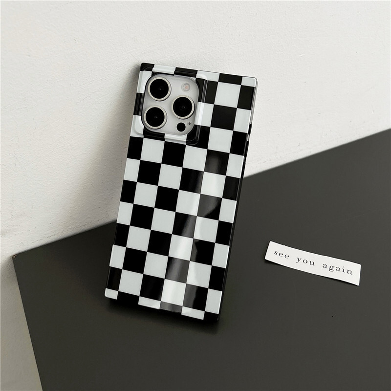 Square Black and White Checkerboard Pattern Case for iPhone 17 Apple 16 Pro Max Glossy 15 Export Soft 14