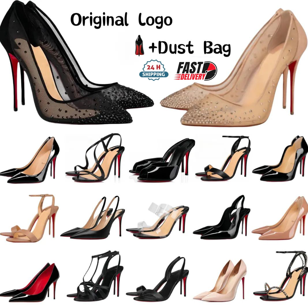 Designer Women High Heel Dress Shoes Red Peep Toe Sandals 6cm 8cm 10cm 12cm Heels Nude Black Patent Leather Pumps Size 34-44