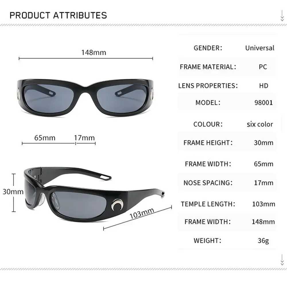 1pc Trendy Designed Moon Rectangular Sunglasses Women Men Outdoor Cycling Sports UV400 Sunglass Vintage Hip Hop Punk Sun Glasses G251212