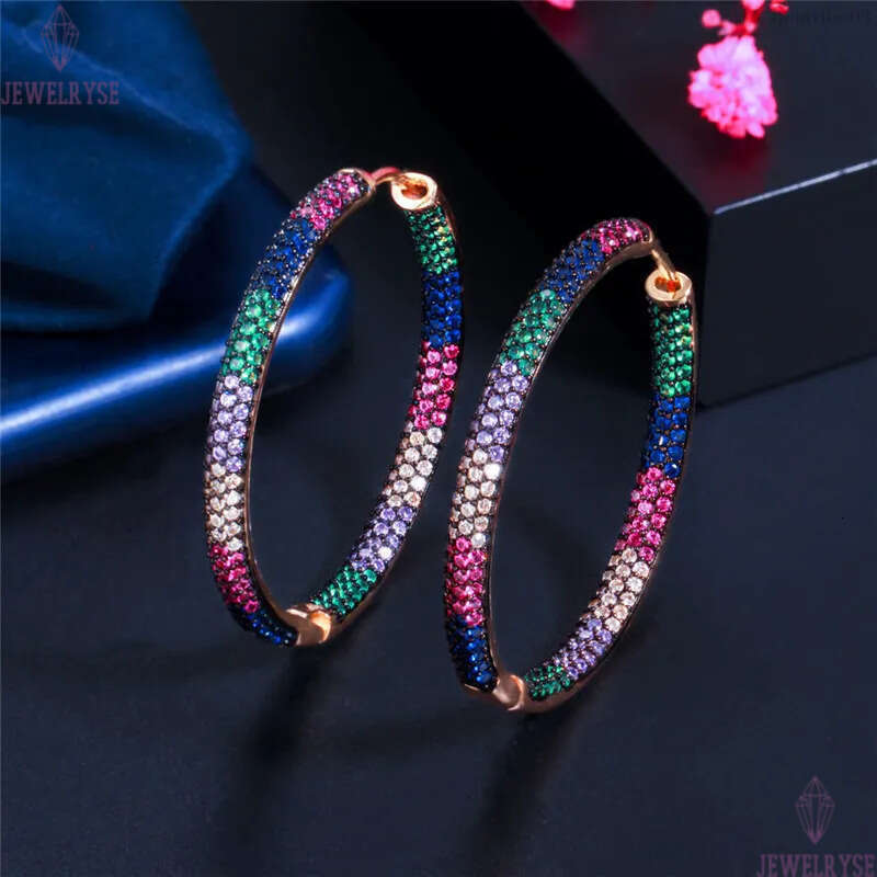Fashion Hoop earring designer for woman Colorful AAA Cubic Zirconia Copper Jewelry 18K Gold Plated Earrings Valentines Day Girls Gift Women Party Tren