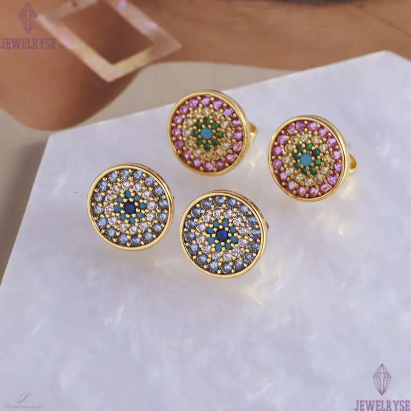 2024 New fashion round evil eyes designer earrings for women colorful diamond cz zircon geometry classic luxury aretes brincos numbers earring ear rin