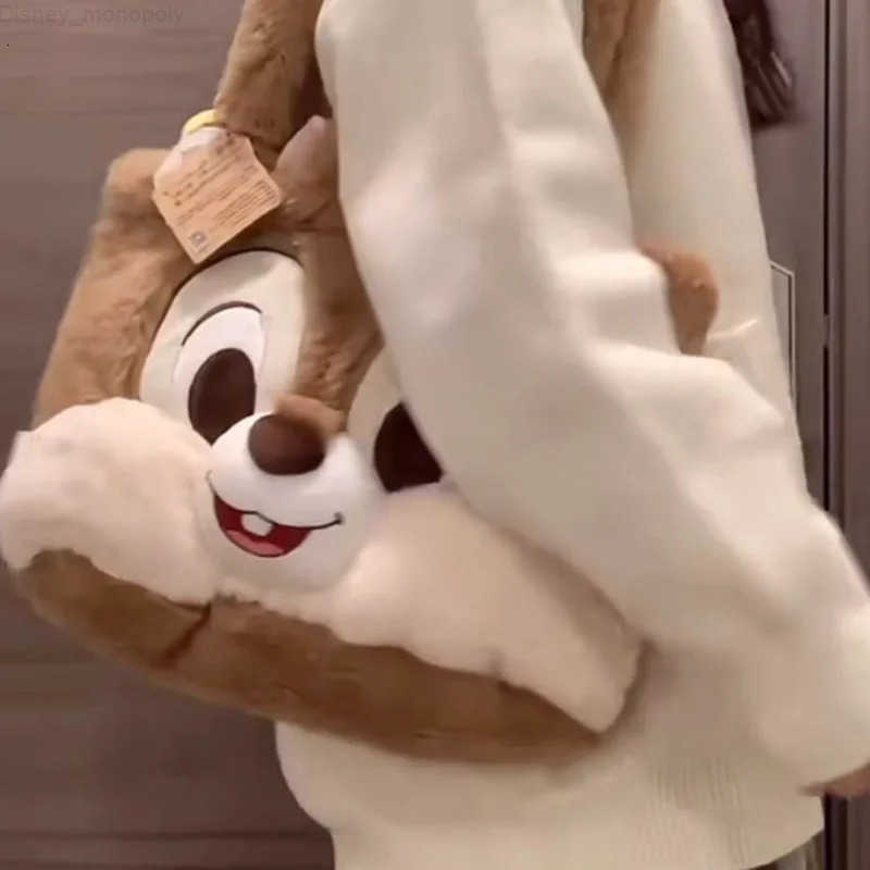 Disney Cartoon Chip an Dale New Cute Girls Comfortable Soft Autumn and Winter Fashionable and Versatile Shoulder Plush Bag H251212