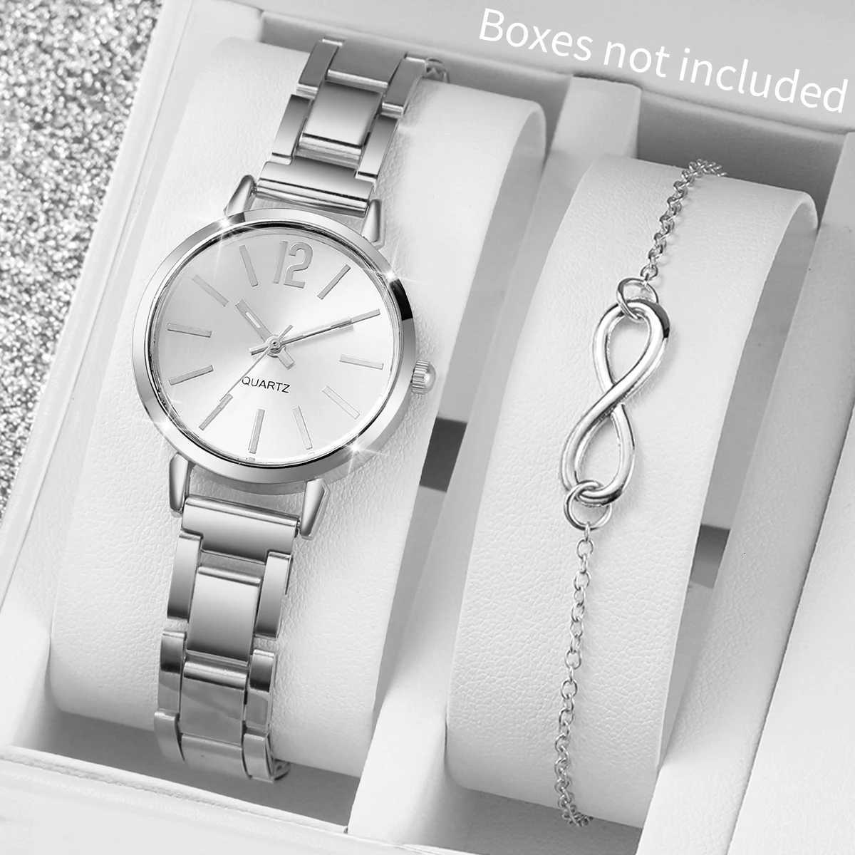 2PCS/Set Elegant Arabic Dial Women Quartz Watches Ladies Silver Alloy Strap Wristwatch With Bracelet SetWithout Box Y251212