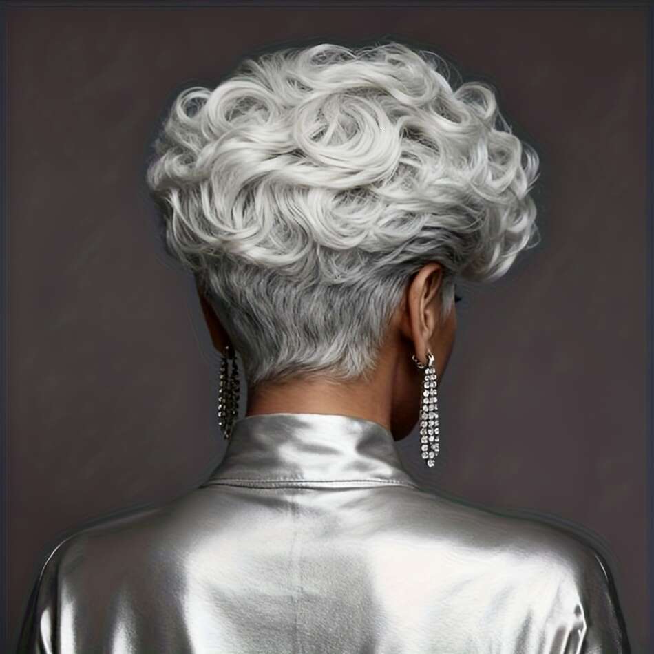 Brazilian Human Hair Wig Women - Short Pixie Cut, 6.0Inch, 150% Density, Straight Hair, Grey Color, Natural Look, Ideal Daily Wea, Light Colored You C