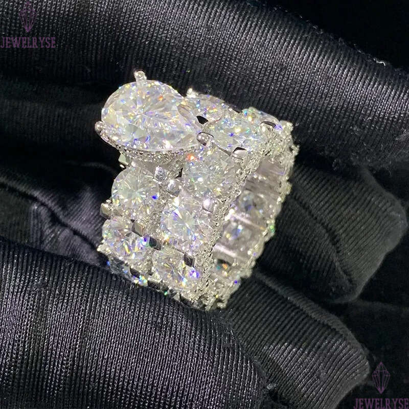 Cadermay luxury 5ct pear cut D VVS moissanite ring with 6mm round moissanite diamond eternity band moissanite ring set for women