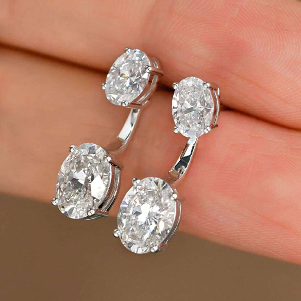 6cttw Oval Cut Moissanite Ear Jacket Earring for Women 2 Stone Detachable Drop Stud Earrings 925 Sterling Silver Jewely With GRA C251212