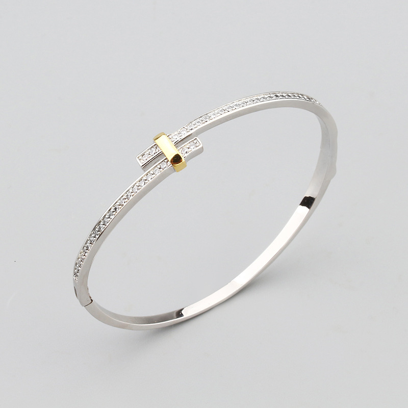 Elegant New Simple Eco-friendly Copper Inlaid Zircon Bracelet Ring Set Two-tone Electroplated Jewelry